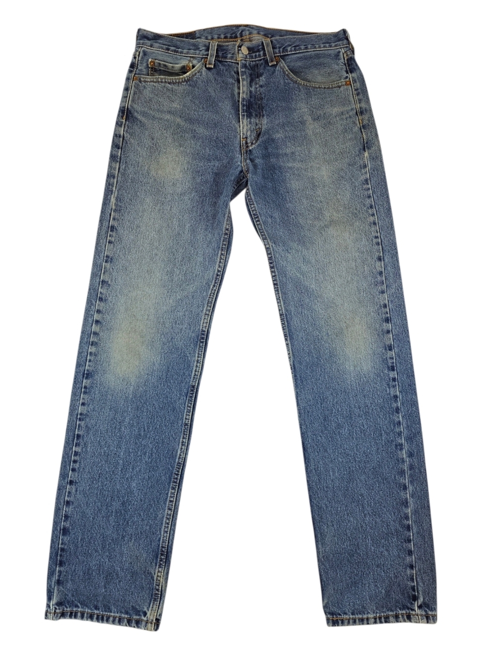 Levi’s 505 Straight Leg Jeans Men’s 33x34 Medium Wash Distressed Faded Worn In - Picture 2 of 11